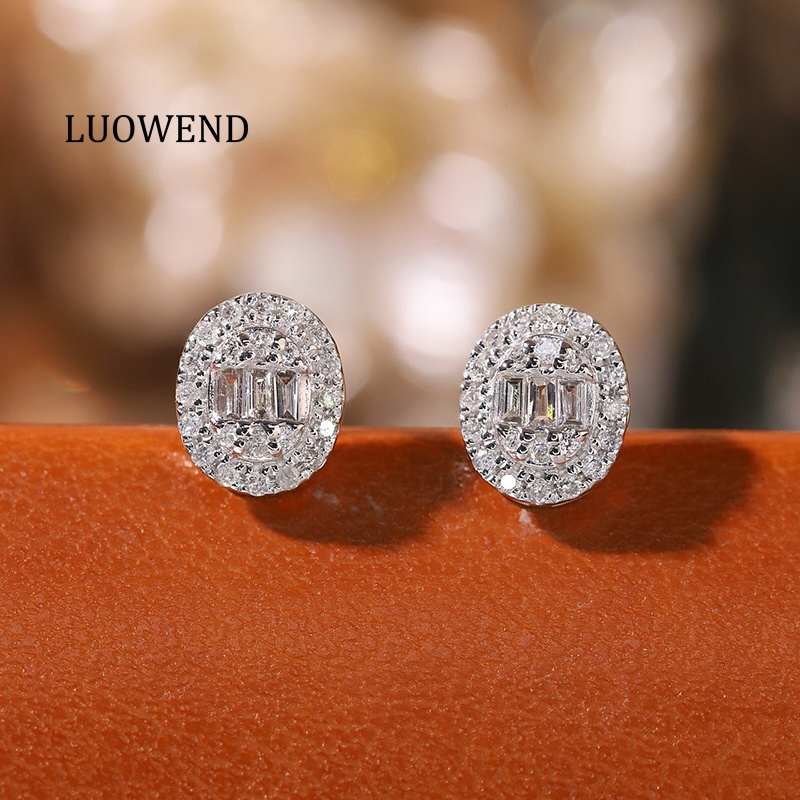 Diamond Stud Earrings - Boucles d'oreilles LUOWEND 100% or blanc