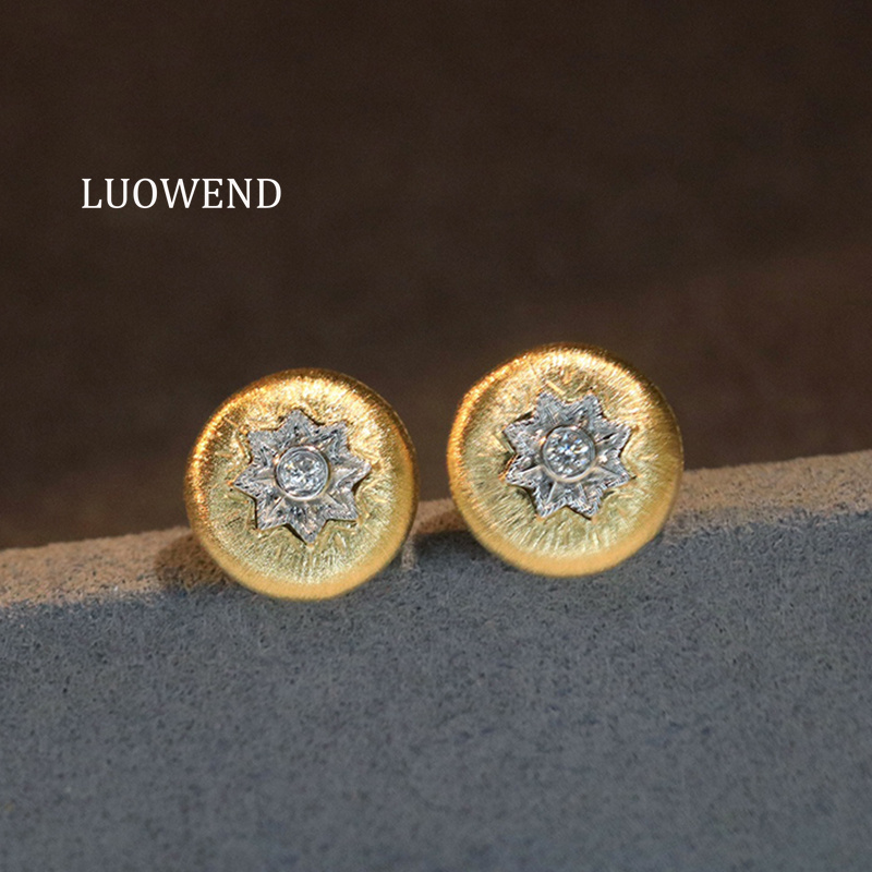 Diamond Stud Earrings - Boucles d'oreilles LUOWEND 100% or jaune